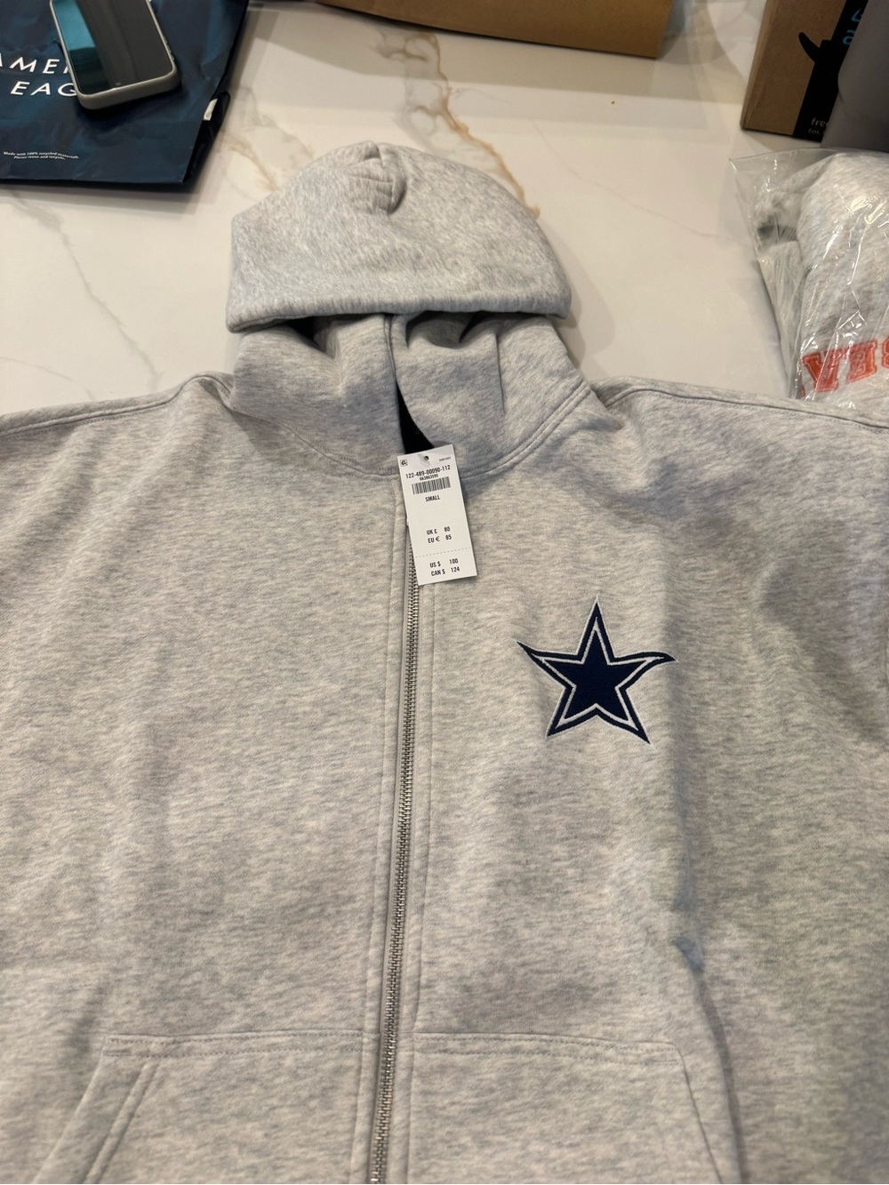 NFL Light Gray Zip Hoodie with Navy Star Patch